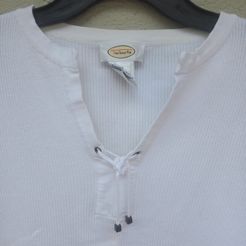 Talbots- Women's- White- Ribbed- Fitted- Long Sleeve- Polo Blouse- Size Small - Picture 2 of 5